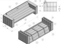 Tuinbank van steigerplanken bouwtekening om zelf te maken.